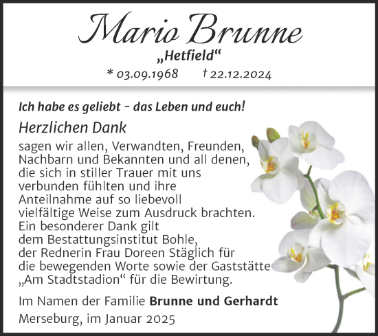 Traueranzeige von Mario Brunne von Trauerkombi Merseburg