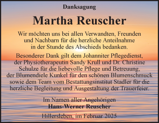 Traueranzeige von Martha Reuscher von Volksstimme Haldensleben/Wolmirstedt
