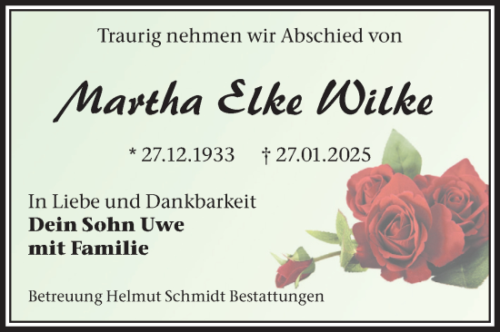 Traueranzeige von Martha Elke Wilke von Volksstimme Magdeburg