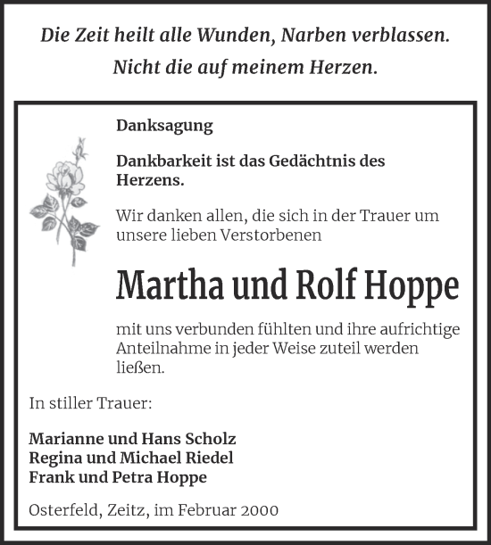 Traueranzeige von Martha und Rolf Hoppe von Trauerkombi Zeitz