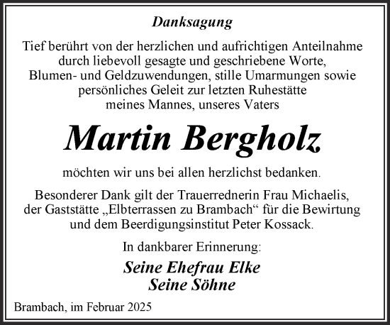 Traueranzeige von Martin Bergholz von Trauerkombi Dessau