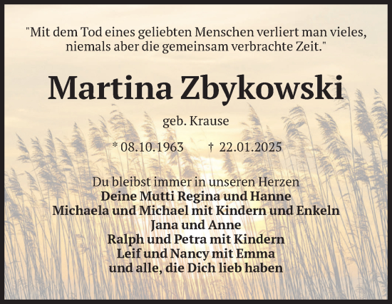 Traueranzeige von Martina Zbykowski von Volksstimme Magdeburg