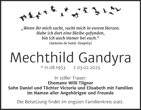 Traueranzeige von Mechthild Gandyra von Trauerkombi Merseburg