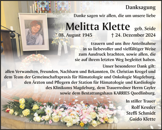 Traueranzeige von Melitta Klette von Volksstimme Altmark West