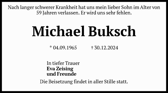 Traueranzeige von Michael Buksch von Volksstimme Magdeburg
