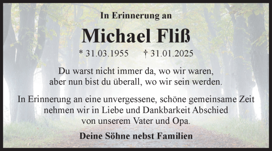 Traueranzeige von Michael Fliß von Volksstimme Altmark West