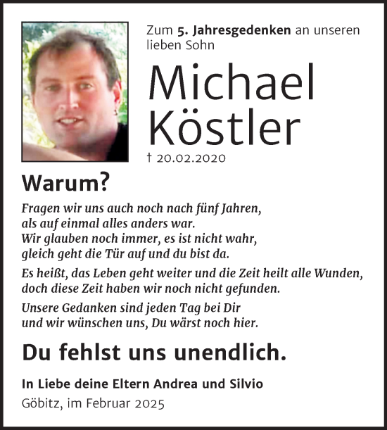 Traueranzeige von Michael Köstler von Trauerkombi Zeitz
