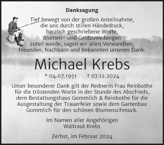 Traueranzeige von Michael Krebs von Super Sonntag Dessau-Roßlau