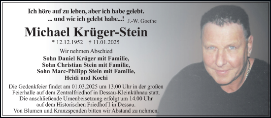 Traueranzeige von Michael Krüger-Stein von Trauerkombi Dessau