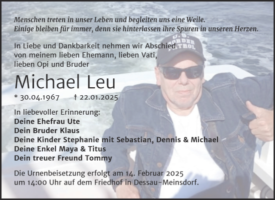 Traueranzeige von Michael Leu von Trauerkombi Dessau