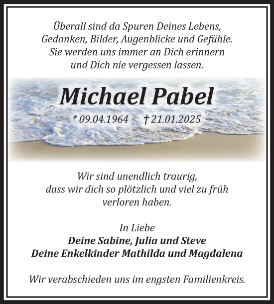 Traueranzeige von Michael Pabel von Volksstimme Burg/Genthin