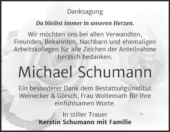 Traueranzeige von Michael Schumann von Trauerkombi Bernburg