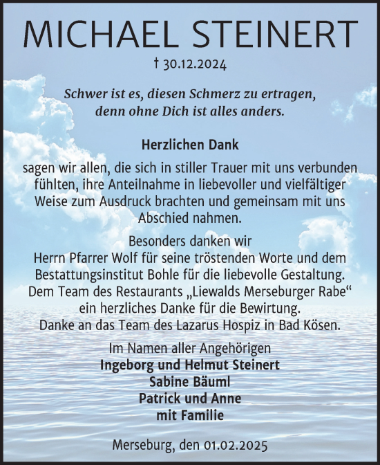 Traueranzeige von Michael Steinert von Trauerkombi Merseburg