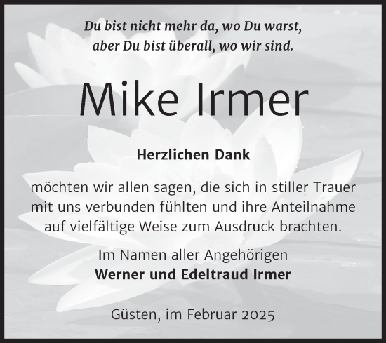 Traueranzeige von Mike Irmer 