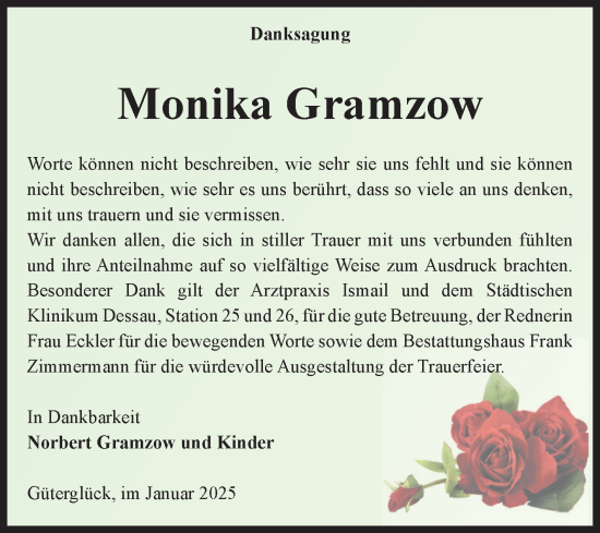 Traueranzeige von Monika Gramzow von Volksstimme Zerbst
