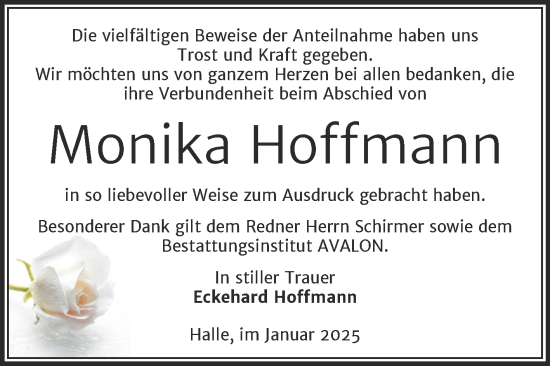 Traueranzeige von Monika Hoffmann von Mitteldeutsche Zeitung Halle/Saalkreis