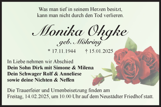 Traueranzeige von Monika Ohgke von Volksstimme Magdeburg