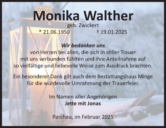 Traueranzeige von Monika Walther von Volksstimme Burg/Genthin