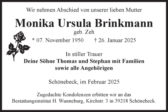 Traueranzeige von Monika Ursula Brinkmann von Volksstimme Schönebeck