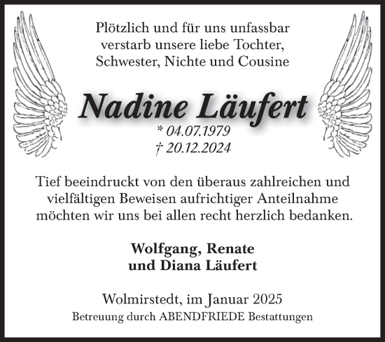 Traueranzeige von Nadine Läufert von Volksstimme Haldensleben/Wolmirstedt