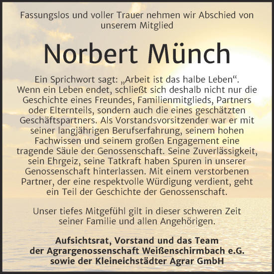 Traueranzeige von Norbert Münch von Super Sonntag Merseburg/Querfurt