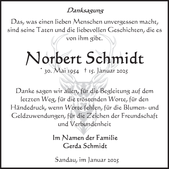 Traueranzeige von Norbert Schmidt von Volksstimme Altmark Ost