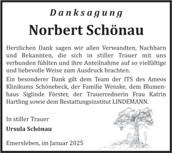 Traueranzeige von Norbert Schönau von Volksstimme Halberstadt