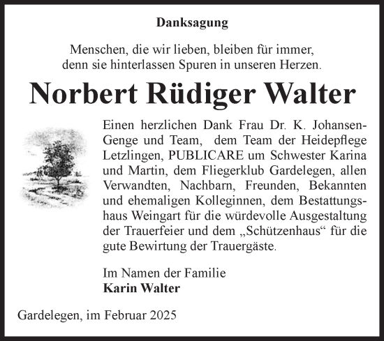 Traueranzeige von Norbert Rüdiger Walter von Volksstimme Altmark West