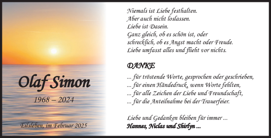 Traueranzeige von Olaf Simon von Volksstimme Oschersleben/Wanzleben