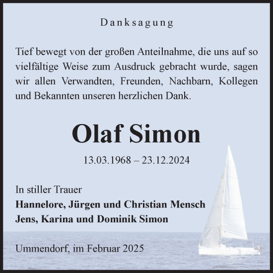 Traueranzeige von Olaf Simon von Volksstimme Oschersleben/Wanzleben
