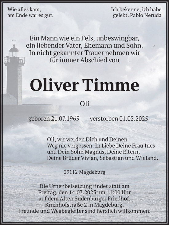 Traueranzeige von Oli Timme von Volksstimme Magdeburg