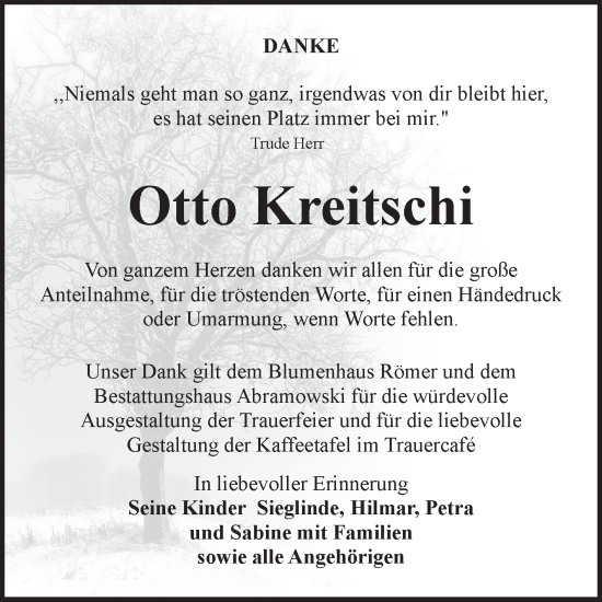 Traueranzeige von Otto Kreitschi von Volksstimme Burg/Genthin