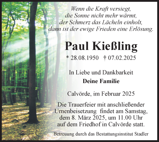 Traueranzeige von Paul Kießling von Volksstimme Haldensleben/Wolmirstedt