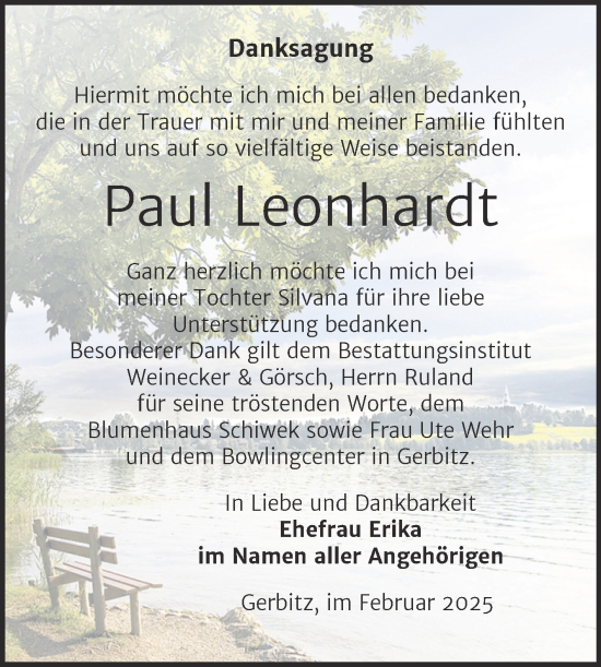 Traueranzeige von Paul Leonhardt von Trauerkombi Bernburg