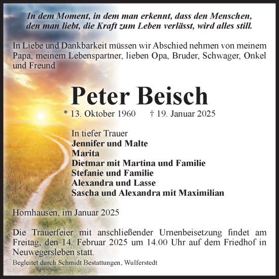 Traueranzeige von Peter Beisch von Volksstimme Oschersleben/Wanzleben