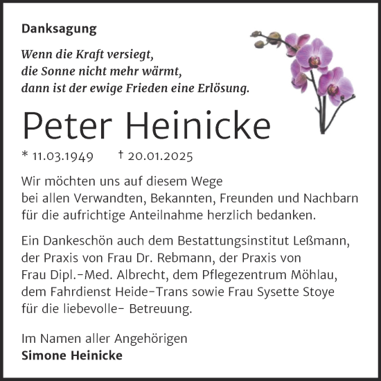 Traueranzeige von Peter Heinicke von Trauerkombi Wittenberg