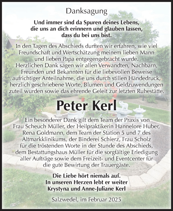 Traueranzeige von Peter Kerl von Volksstimme Altmark West