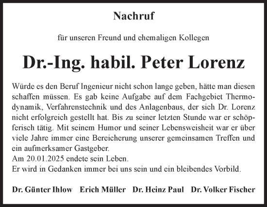 Traueranzeige von Peter Lorenz von Volksstimme Magdeburg