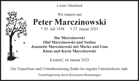 Traueranzeige von Peter Marczinowski von Volksstimme Oschersleben/Wanzleben