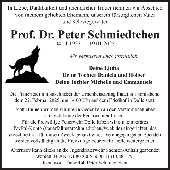 Traueranzeige von Peter Schmiedtchen von Volksstimme Magdeburg