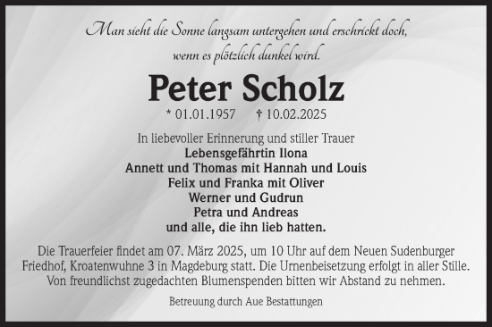 Traueranzeige von Peter Scholz von Volksstimme Magdeburg
