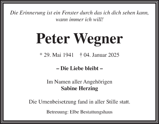 Traueranzeige von Peter Wegner von Volksstimme Magdeburg