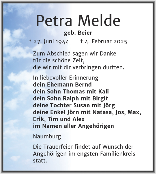 Traueranzeige von Petra Melde von Naumburger Tageblatt