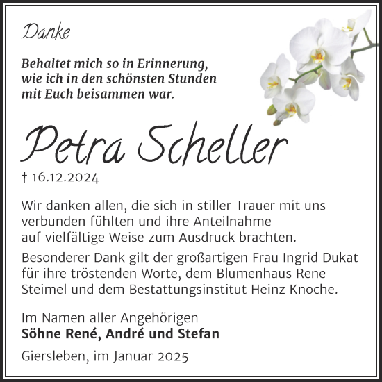 Traueranzeige von Petra Scheller von Trauerkombi Aschersleben