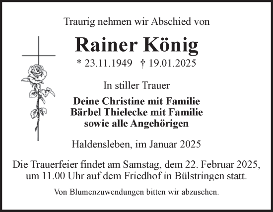 Traueranzeige von Rainer König von Volksstimme Haldensleben/Wolmirstedt