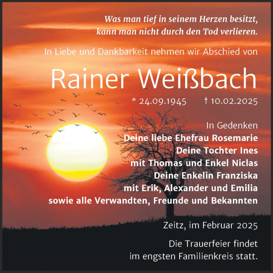 Traueranzeige von Rainer Weißbach von Trauerkombi Zeitz
