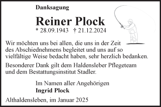Traueranzeige von Reiner Plock von Volksstimme Haldensleben/Wolmirstedt