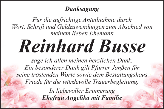 Traueranzeige von Reinhard Busse von Trauerkombi Dessau