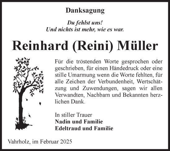 Traueranzeige von Reinhard Müller von Volksstimme Altmark West