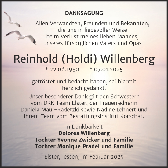 Traueranzeige von Reinhold Willenberg von Trauerkombi Wittenberg